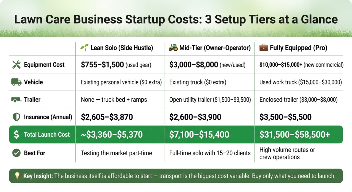 Lawn Care Business Startup Costs: 3 Setup Tiers at a Glance