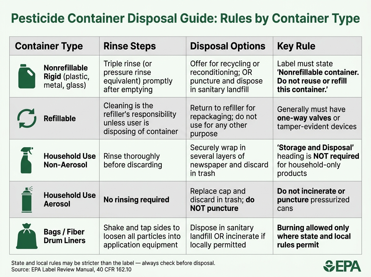 Pesticide Container Disposal Guide: Rules by Container Type