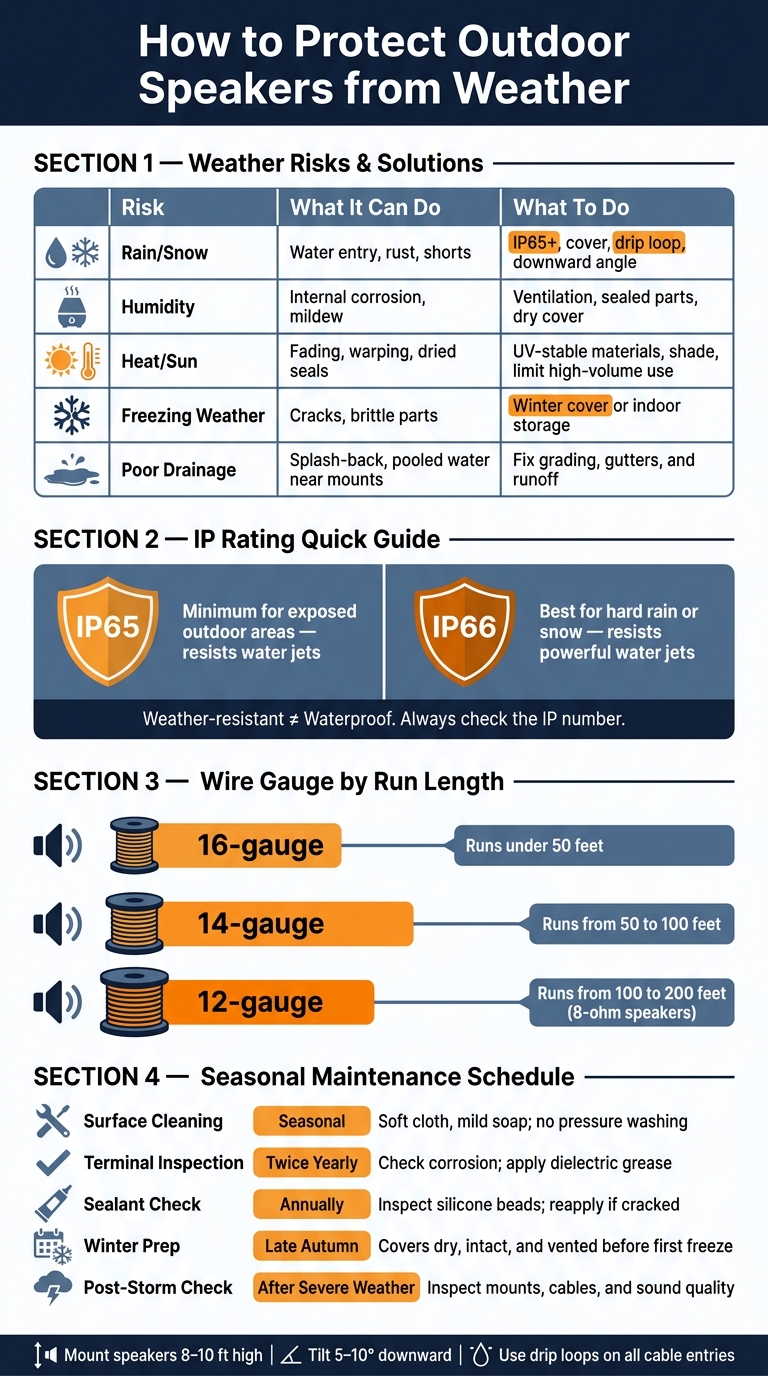 Outdoor Speaker Weather Protection: IP Ratings, Wire Gauges & Maintenance Guide