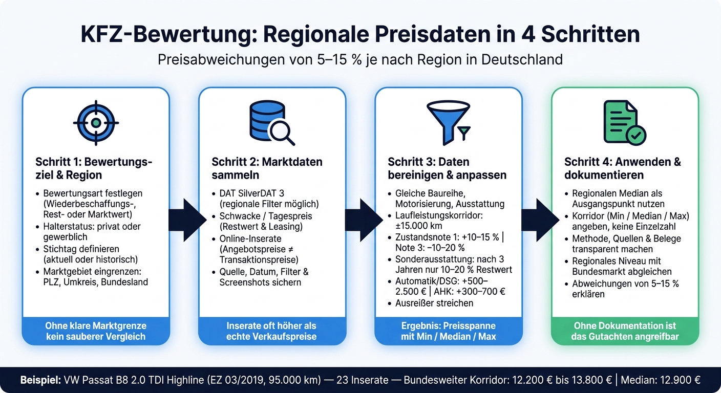 KFZ-Bewertung: 4-Schritte-Checkliste für regionale Preisdaten