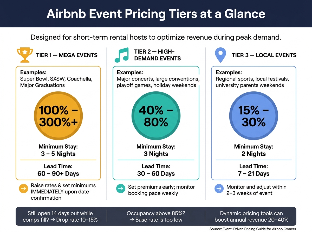 Airbnb Event Pricing Tiers: Rate Uplifts, Minimum Stays & Lead Times