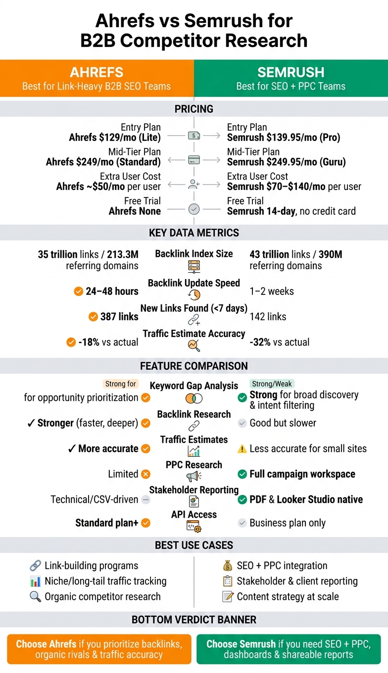 Ahrefs vs Semrush for B2B Competitor Research: Side-by-Side Comparison