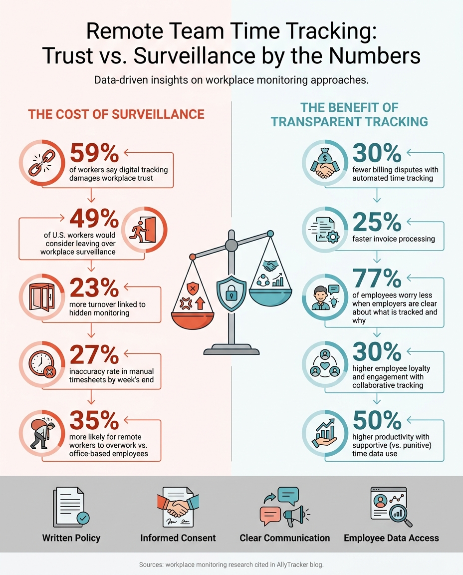 Remote Team Time Tracking: Trust vs. Surveillance by the Numbers