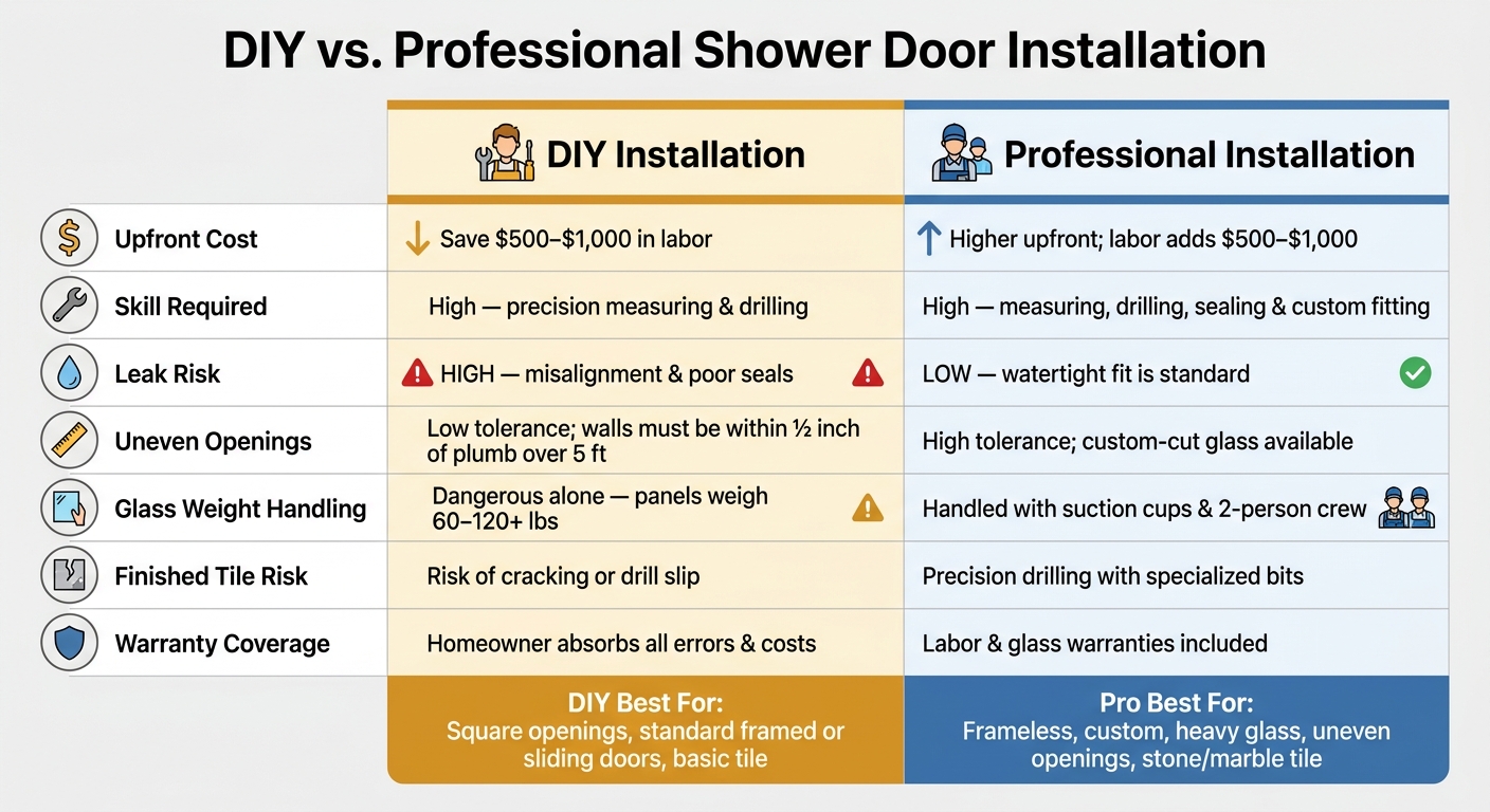Shower Door Installation: DIY vs. Professional Help 1 DIY vs. Professional Shower Door Installation: Cost, Risk & Best Fit