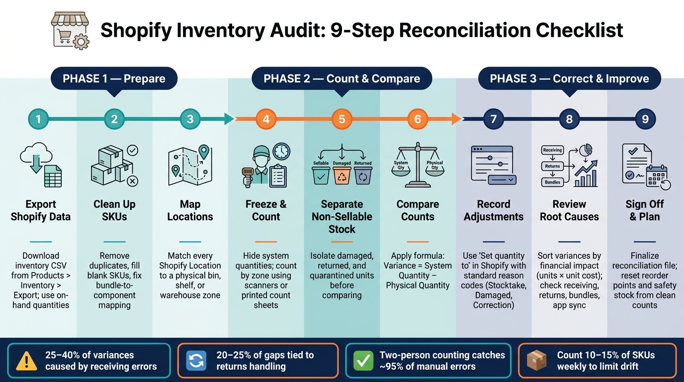 Shopify Inventory Audit: 9-Step Reconciliation Checklist