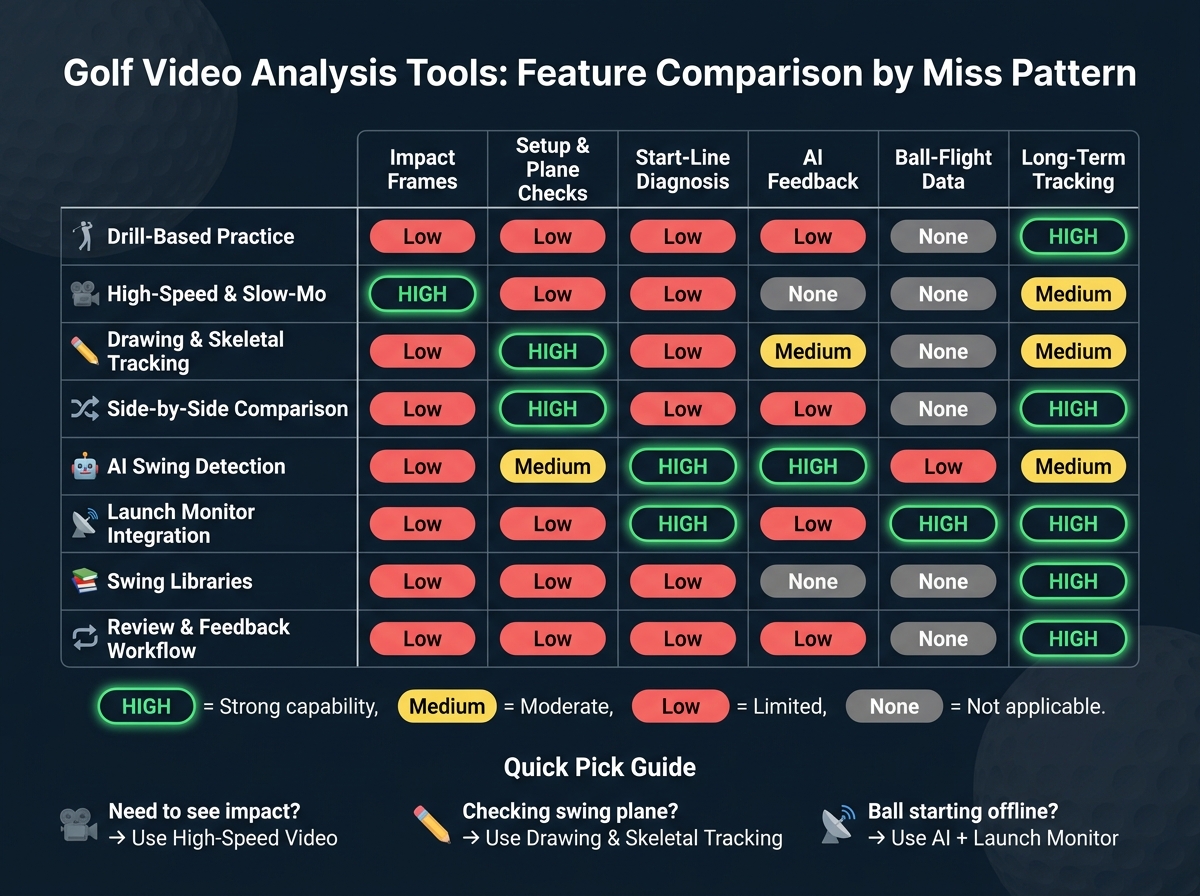 Golf Video Analysis Tools: Feature Comparison by Miss Pattern