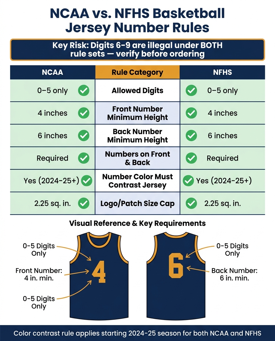 NCAA vs. NFHS Basketball Jersey Number Rules: Side-by-Side Comparison