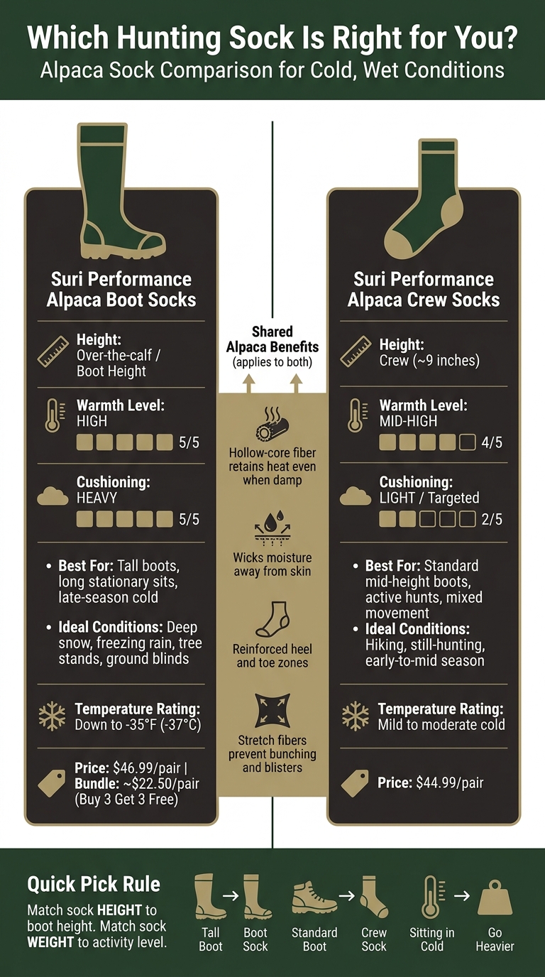 Alpaca Hunting Socks Comparison: Boot vs. Crew for Cold & Wet Conditions