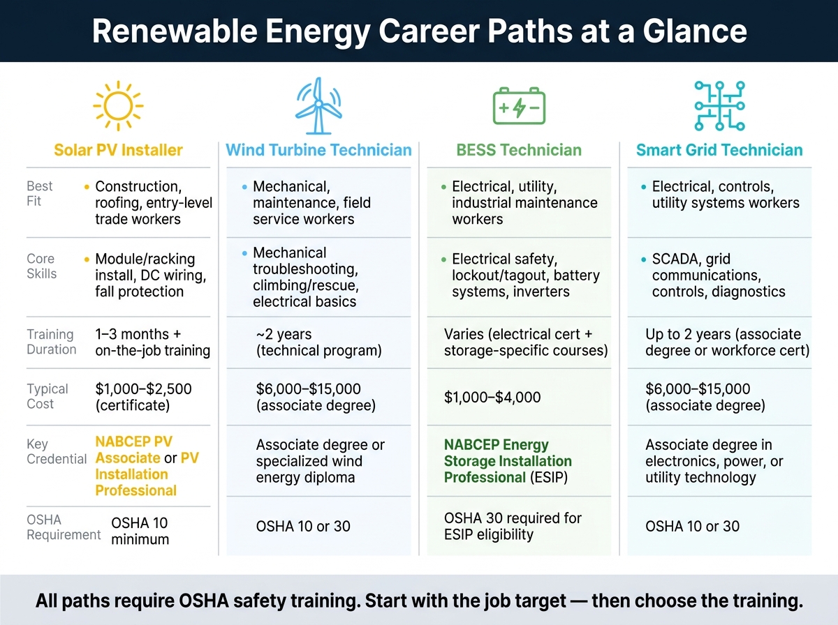 Renewable Energy Career Paths: Training, Cost & Timeline Comparison