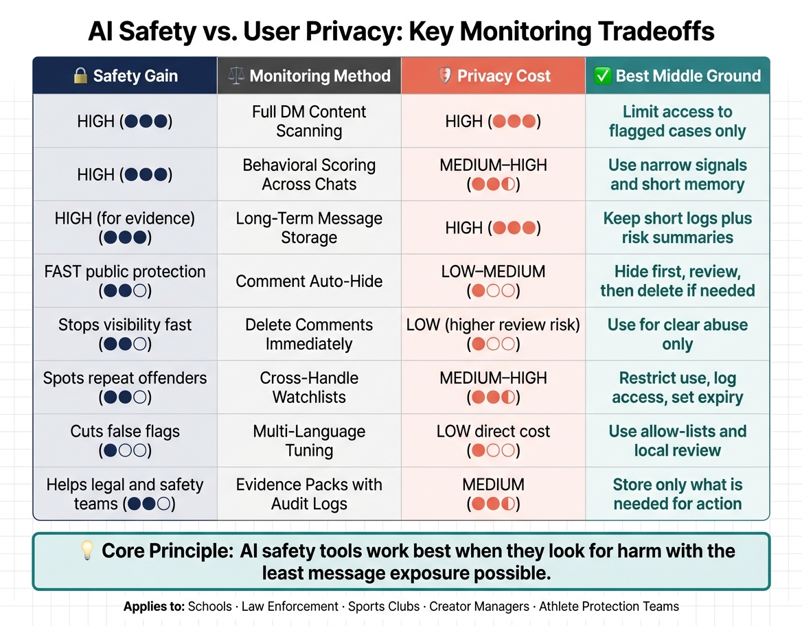 AI Safety vs. User Privacy: Key Monitoring Tradeoffs