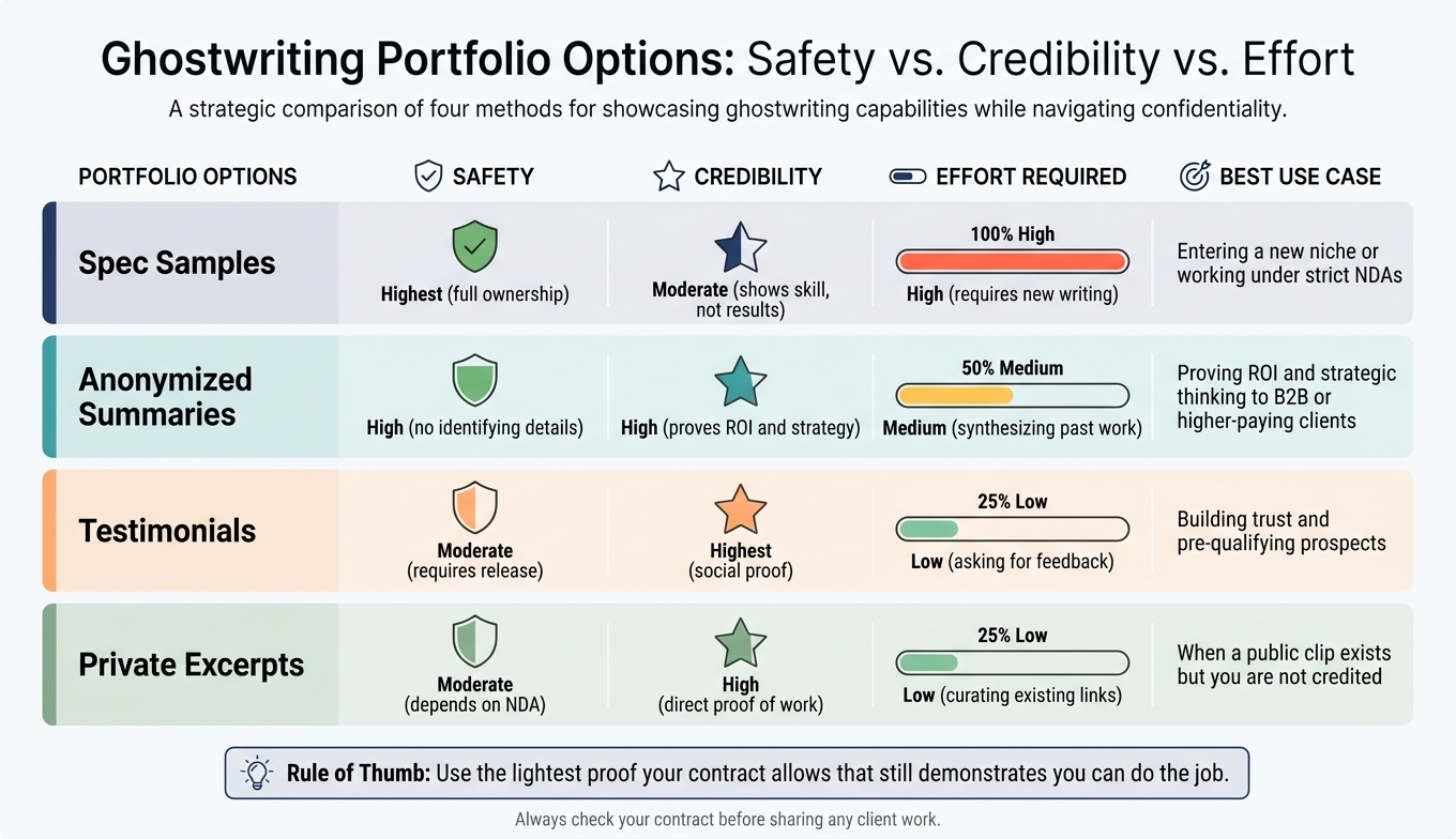 Ghostwriting Portfolio Options: Safety vs. Credibility vs. Effort