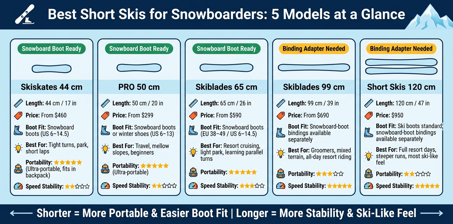 Best Short Skis for Snowboarders: 5 Models Compared by Length, Price & Boot Fit