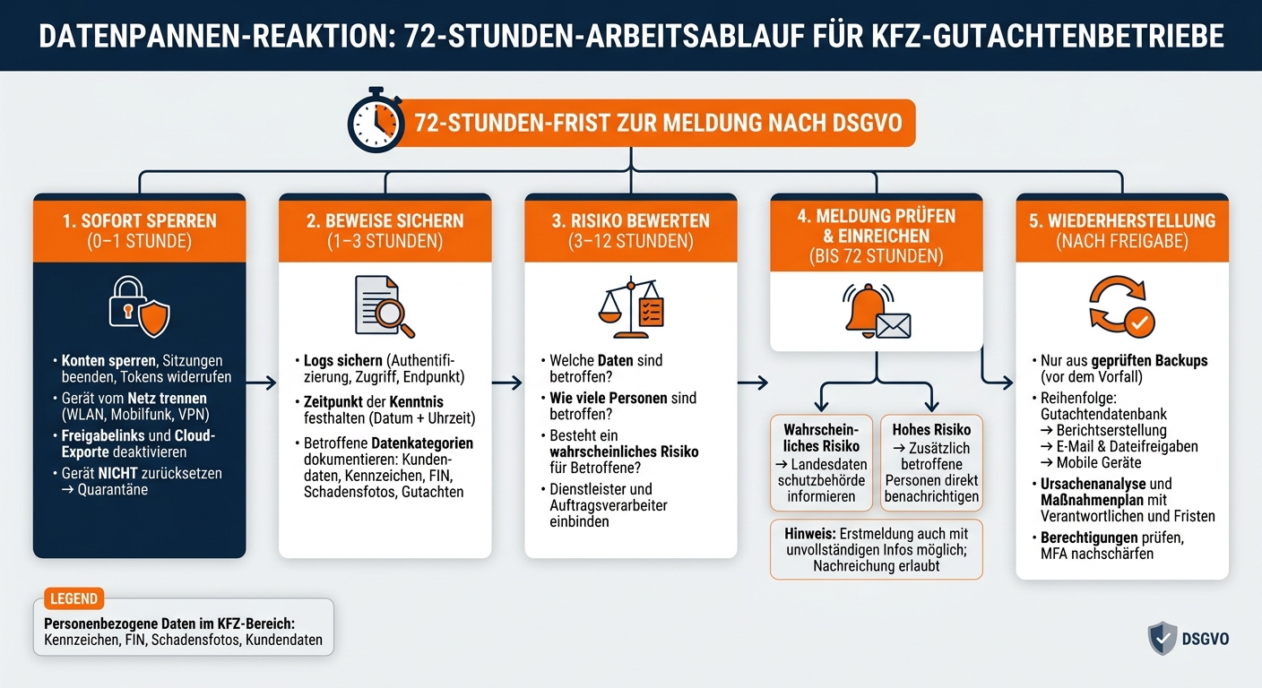 Datenleck im KFZ-Betrieb: Die ersten 72 Stunden – Schritt für Schritt