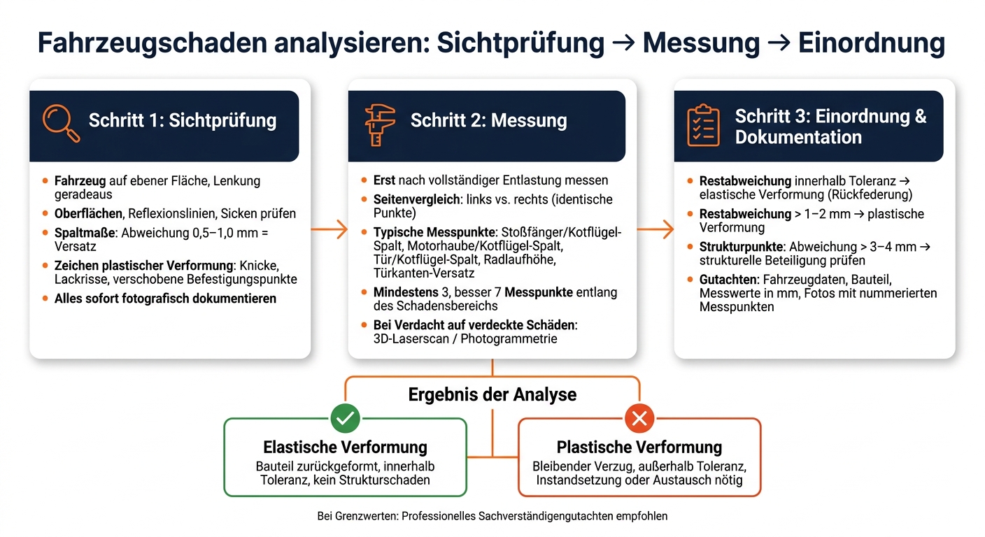 Elastische vs. Plastische Verformung: 3-Schritte-Analyse bei Fahrzeugschäden