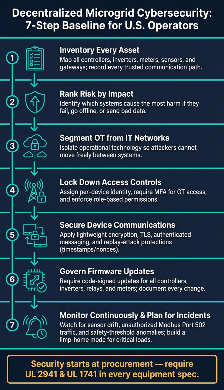 Decentralized Microgrid Cybersecurity: 7-Step Baseline for U.S. Operators