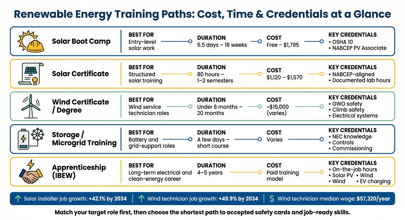 Renewable Energy Training Paths: Cost, Time & Credentials at a Glance