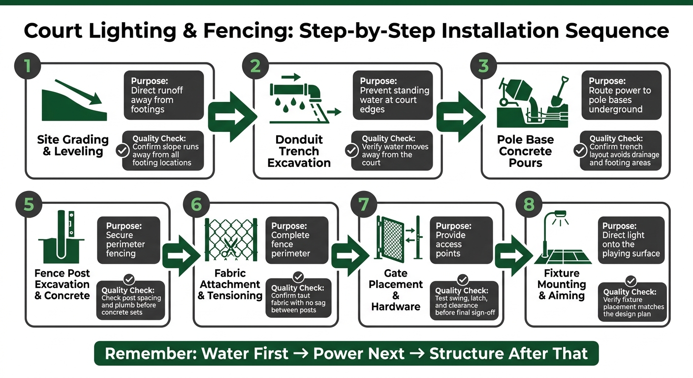 Court Lighting & Fencing Installation Sequence: Step-by-Step Build Order