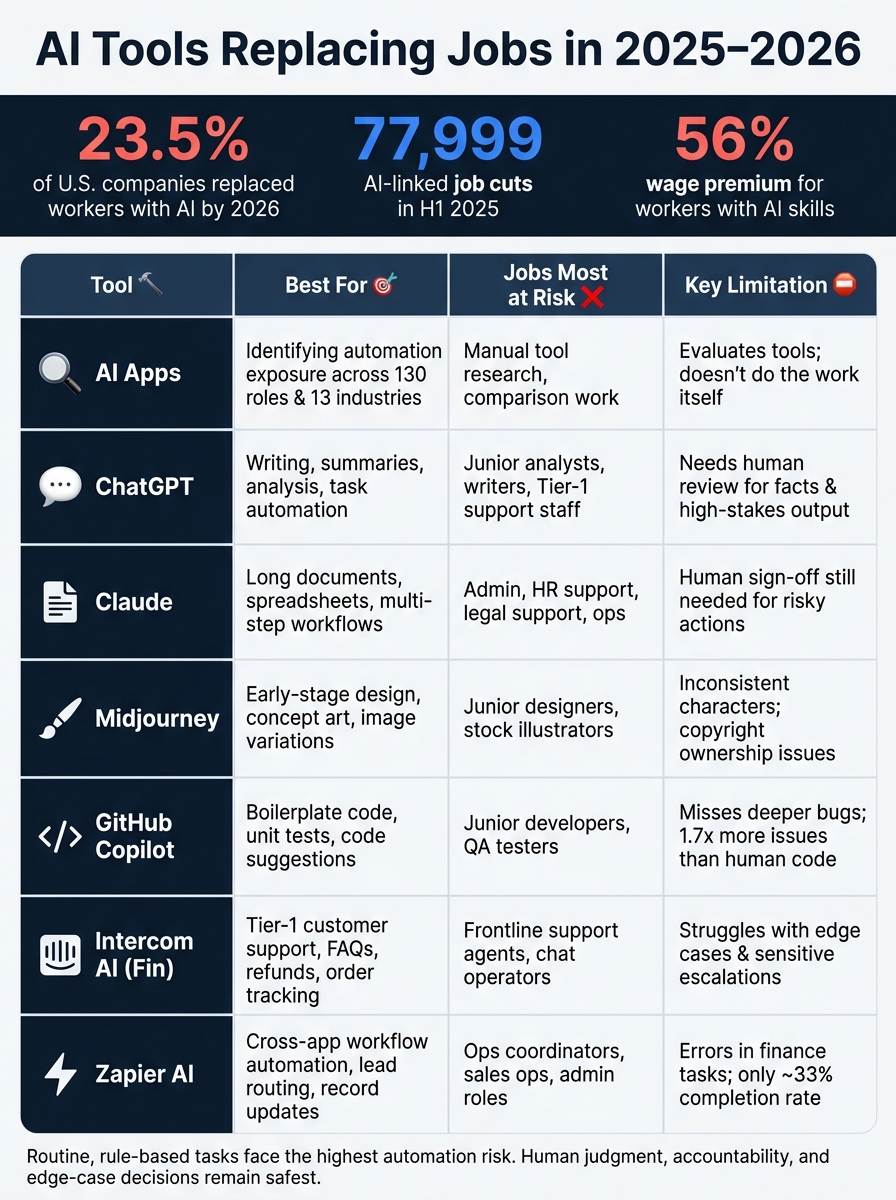 AI Tools Replacing Jobs in 2025–2026: What Each Tool Automates