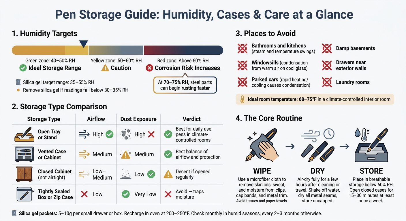 Pen Storage Guide: Humidity, Cases & Care at a Glance