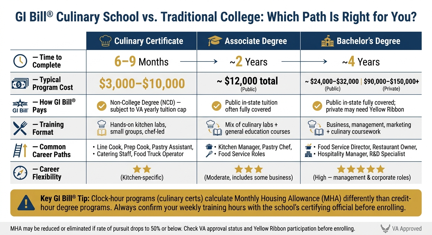 GI Bill® Culinary School vs. College Degree: Veterans' Path Comparison