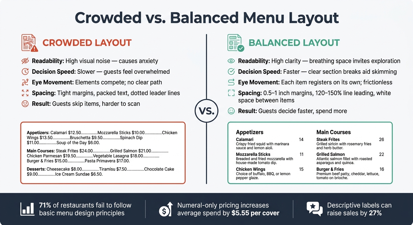 Crowded vs. Balanced Menu Layout: Readability & Design Rules