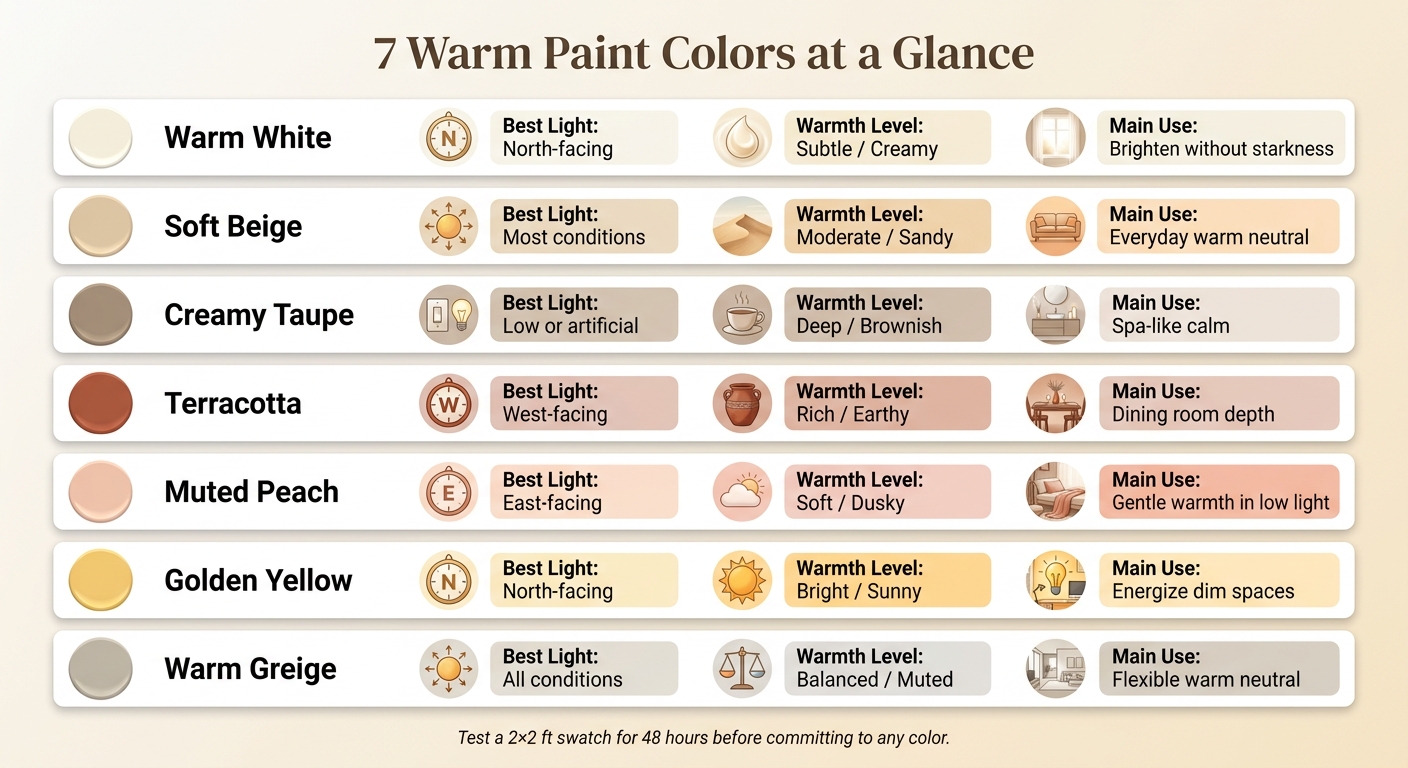 7 Warm Paint Colors: Best Uses, Light Conditions & Warmth Levels