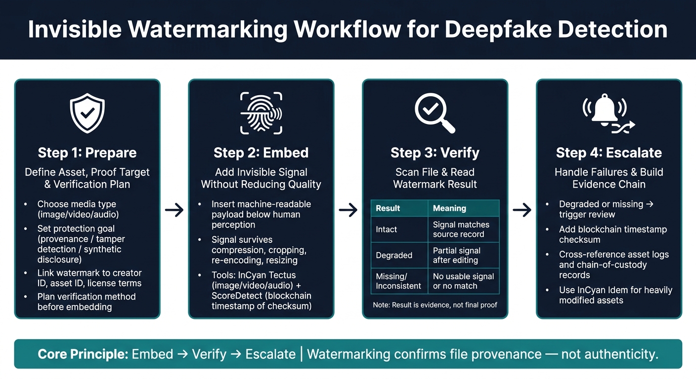 Invisible Watermarking Workflow for Deepfake Detection