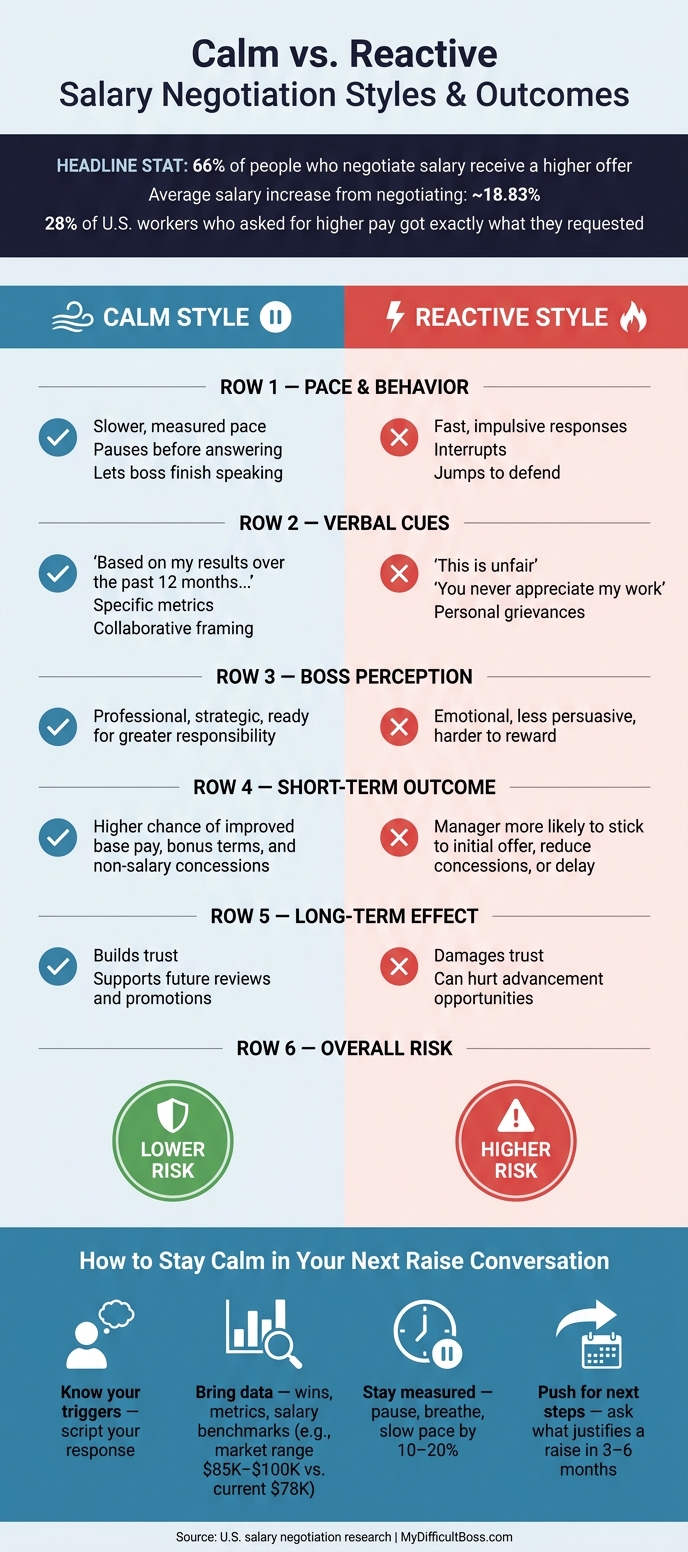 Calm vs. Reactive Negotiation: Outcomes, Behaviors & Stats - Infographic © MyDifficultBoss.com