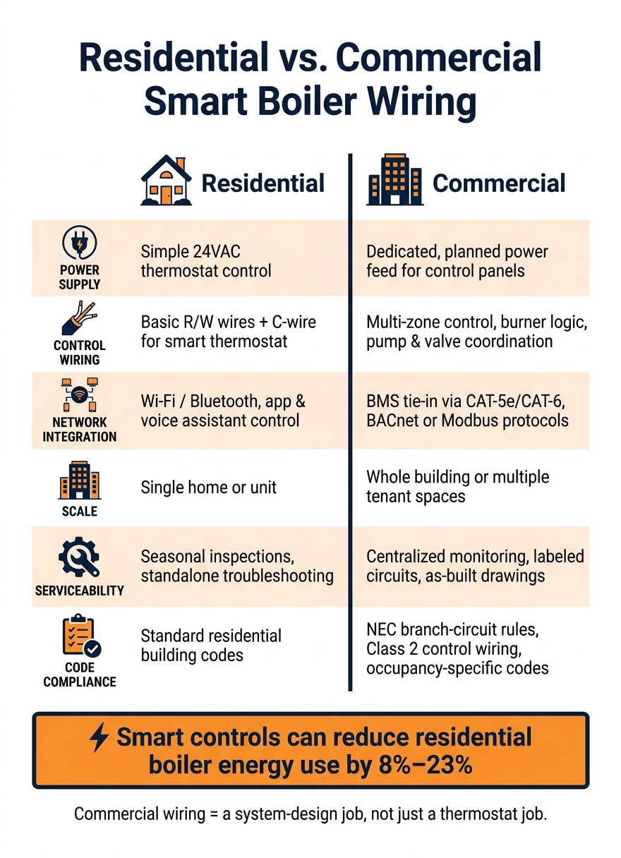 Residential vs. Commercial Smart Boiler Wiring: Key Differences