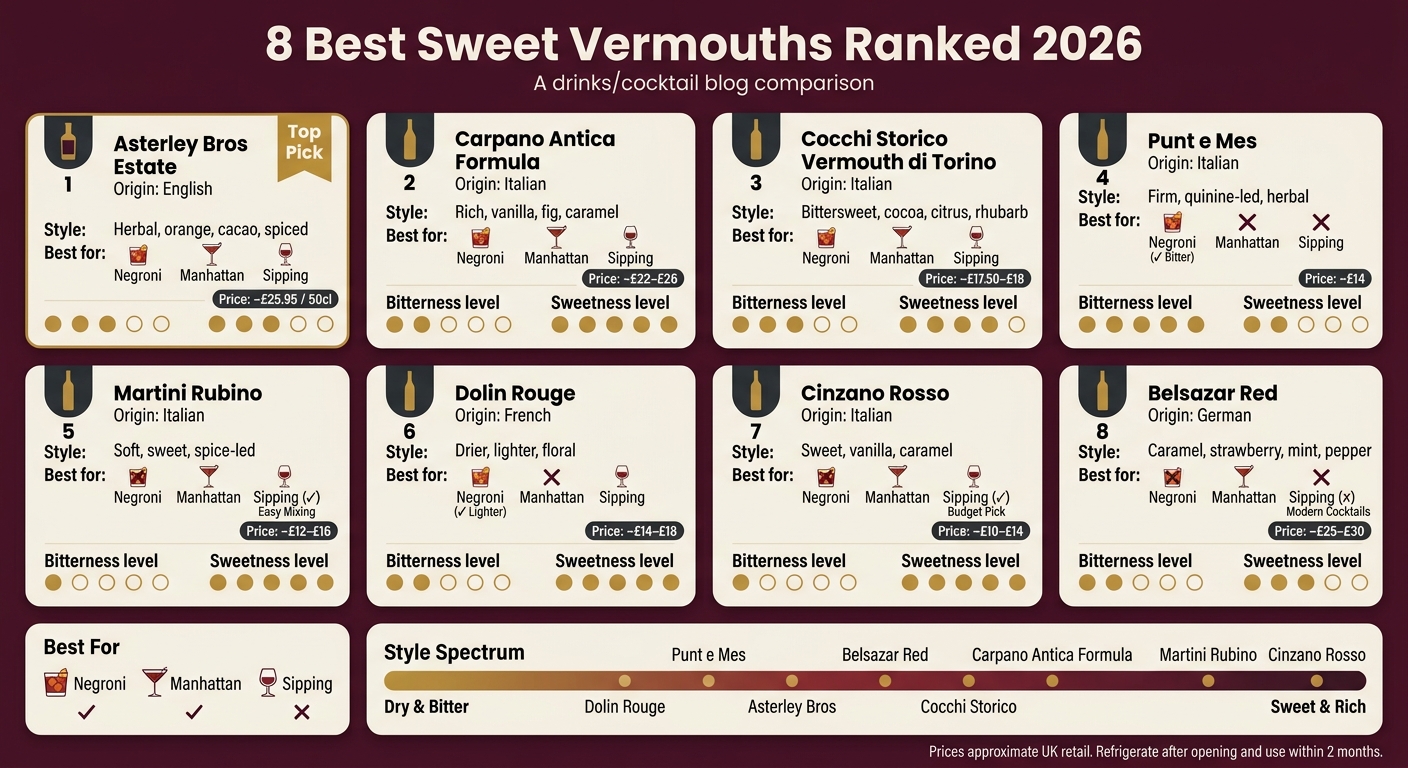 8 Best Sweet Vermouths Ranked: Style, Use & Price Guide 2026