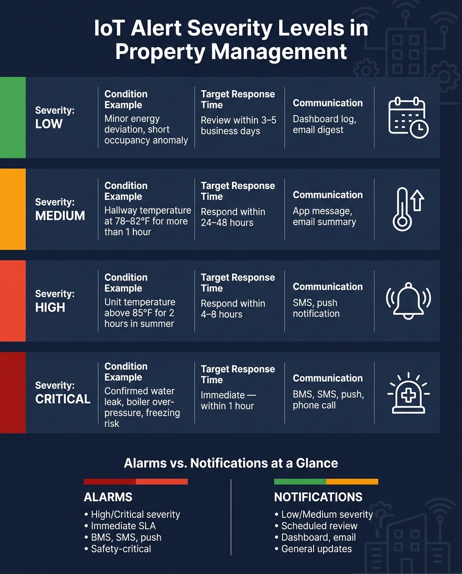 IoT Alert Severity Levels: Response Times & Escalation Rules for Property Management