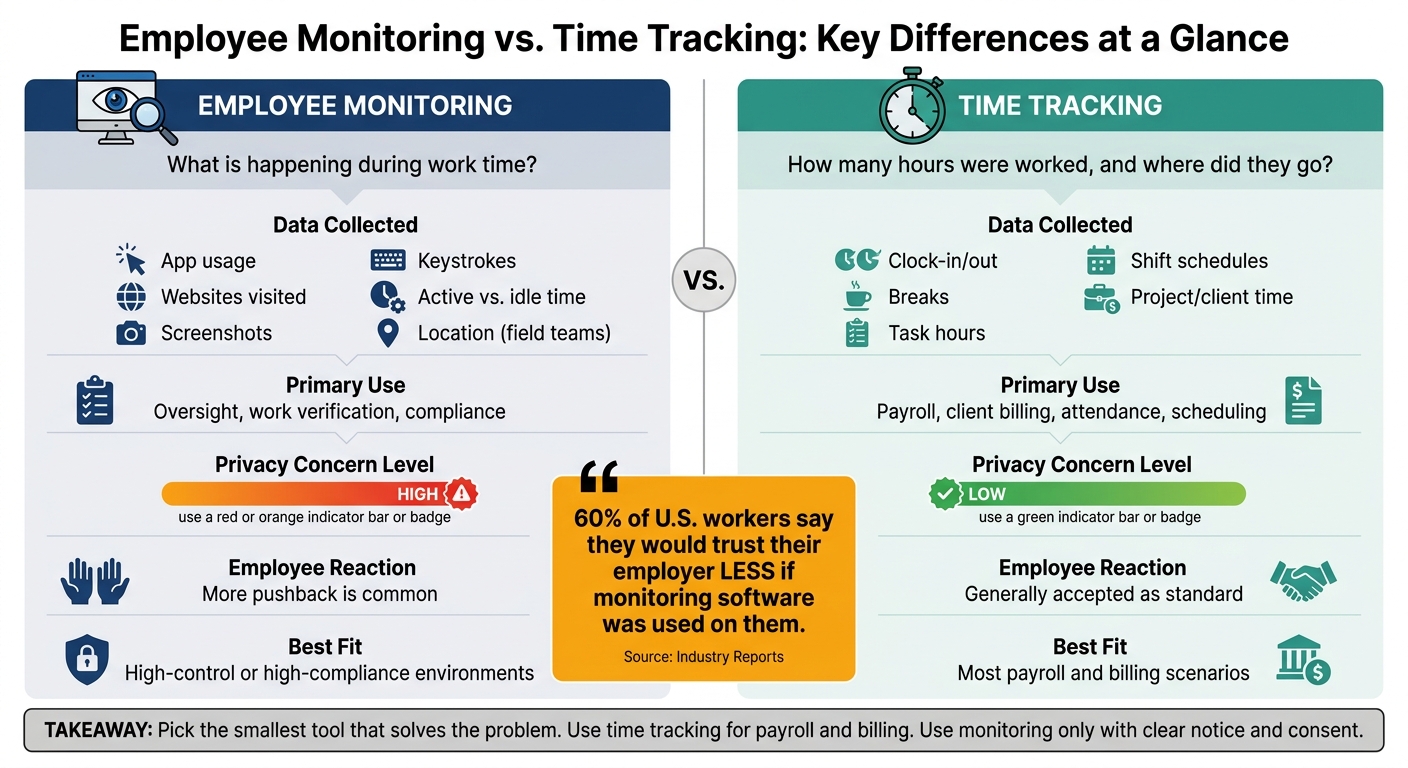 Employee Monitoring vs. Time Tracking: Key Differences at a Glance