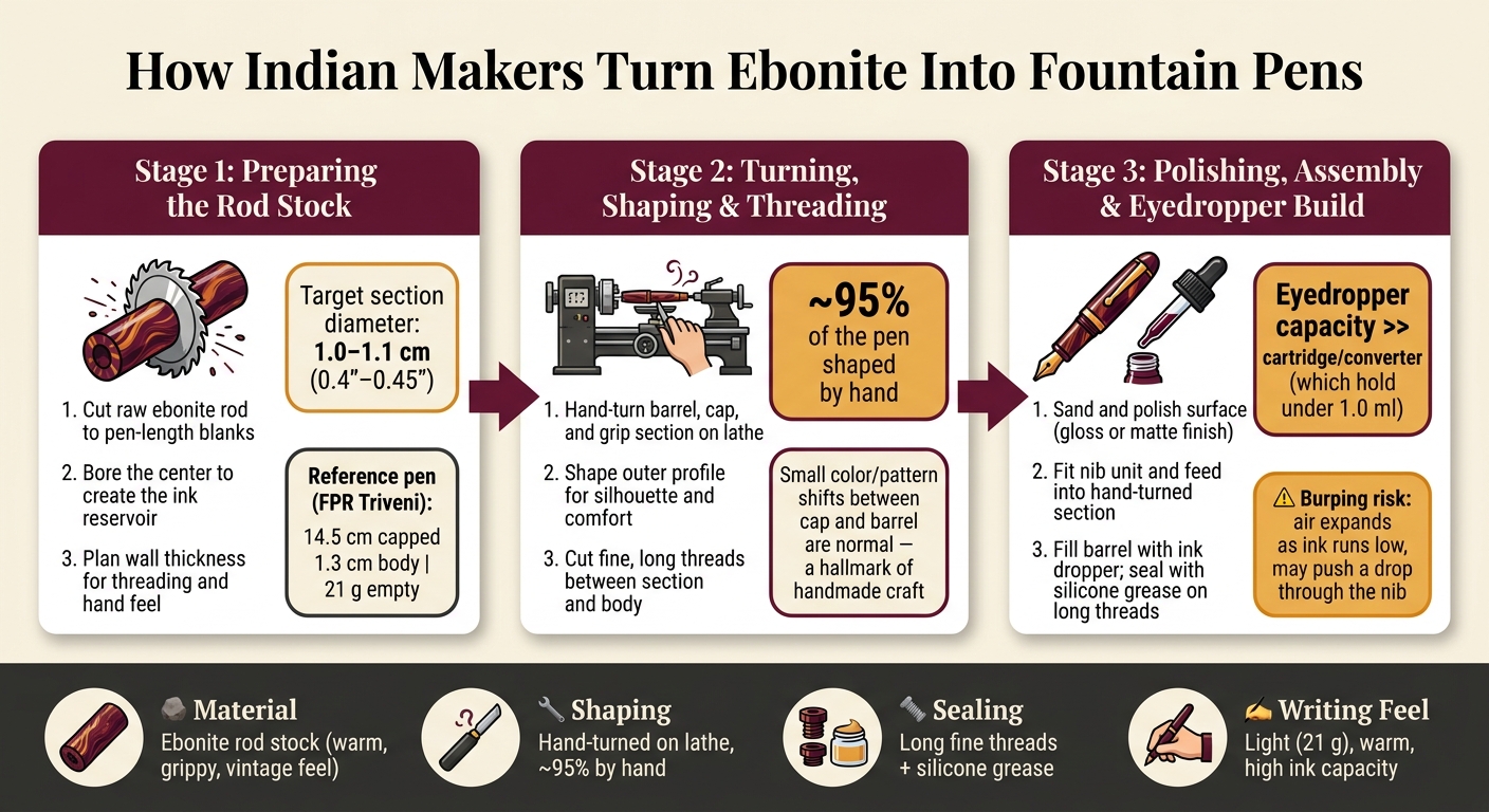 How Indian Makers Turn Ebonite Rods Into Fountain Pens
