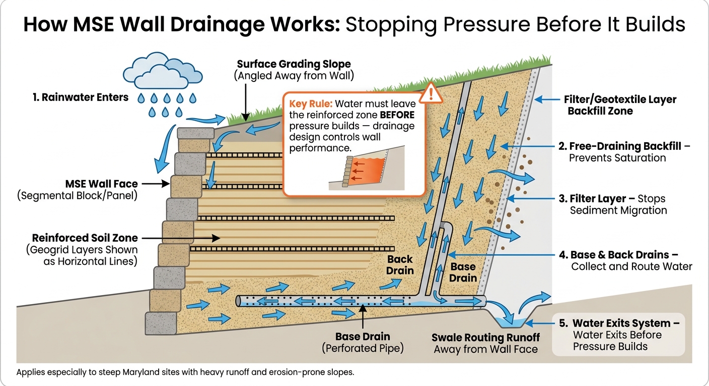 MSE Wall Drainage System: How Water Moves Out Before Pressure Builds