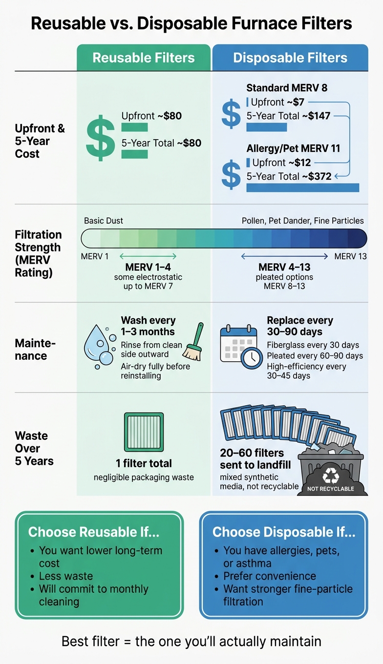 Reusable vs. Disposable Furnace Filters: Cost, Waste & Air Quality Compared