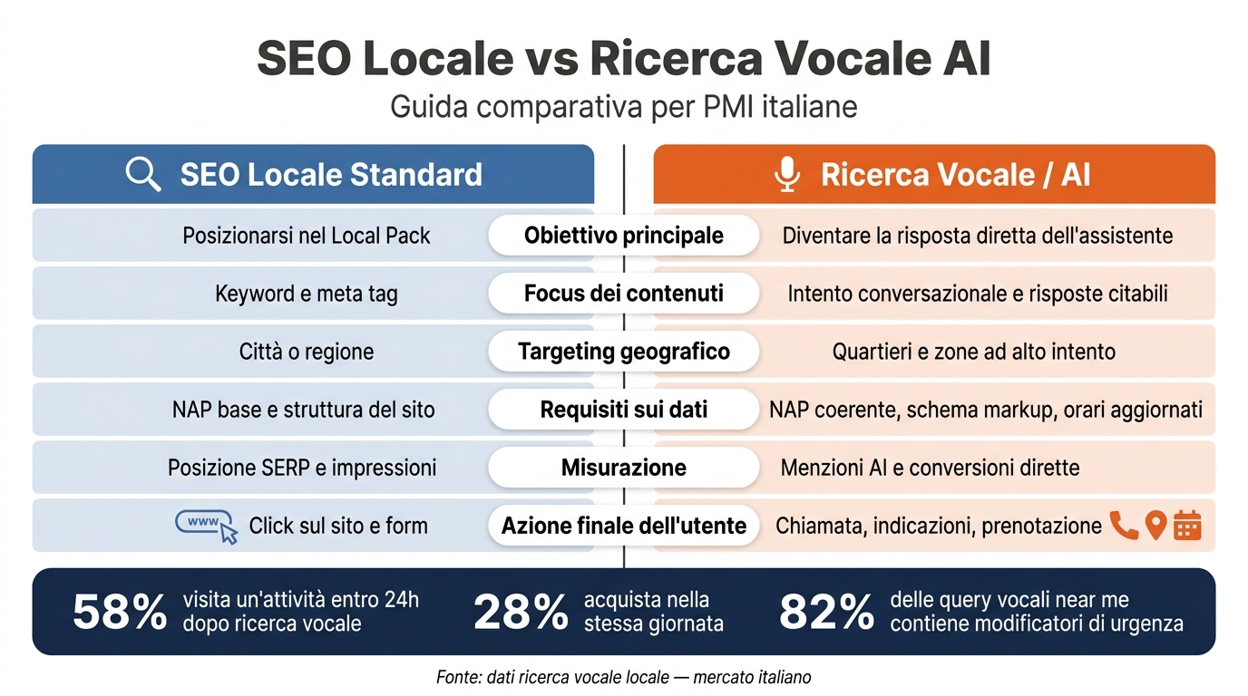 Ai e ricerca vocale: impatti sul marketing locale 1 Seo locale vs ricerca vocale ai: differenze chiave per le pmi