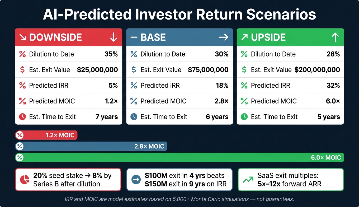 AI Startup Investor Return Scenarios: Downside vs Base vs Upside