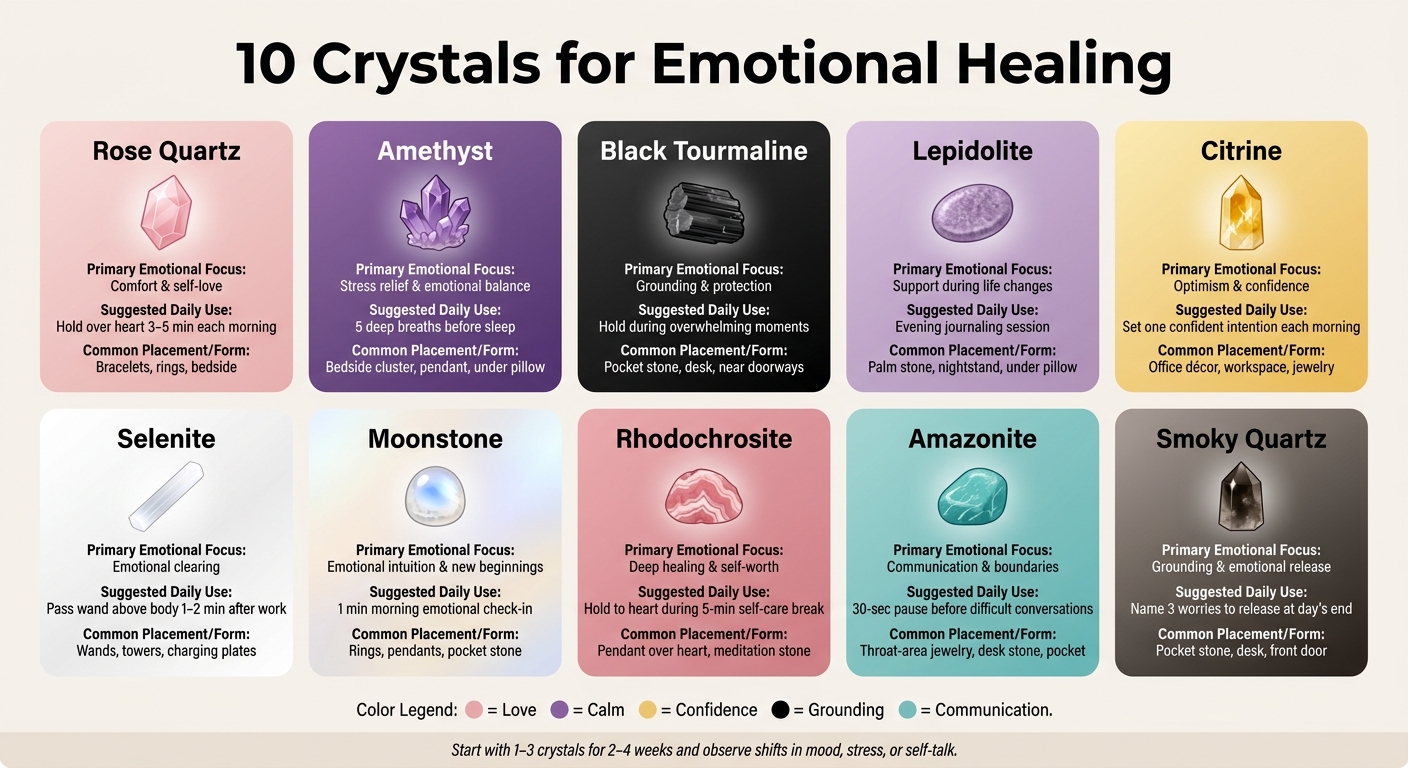 10 Crystals for Emotional Healing: Quick Reference Guide