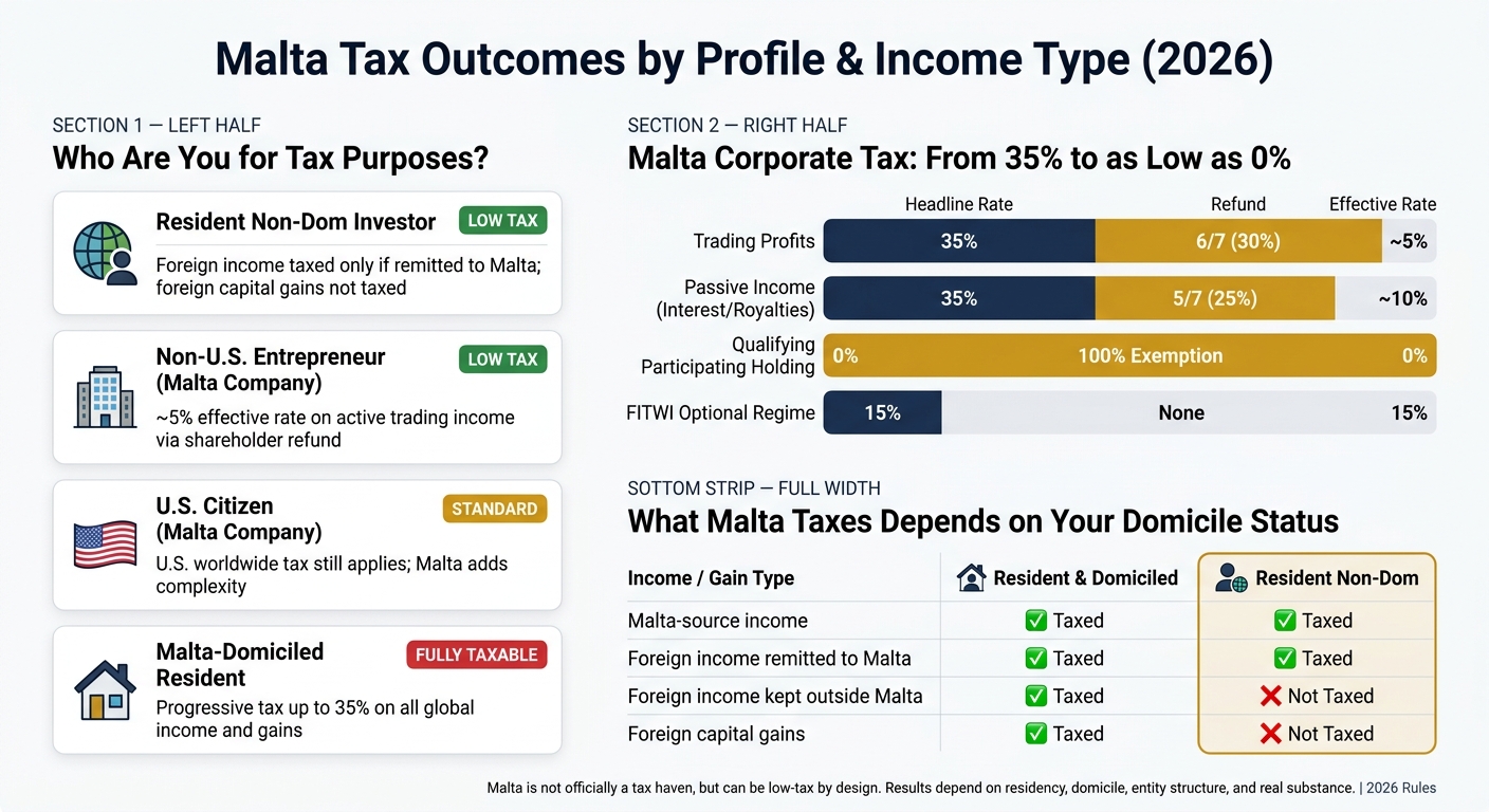 Malta Tax Rates by Profile & Income Type (2026)