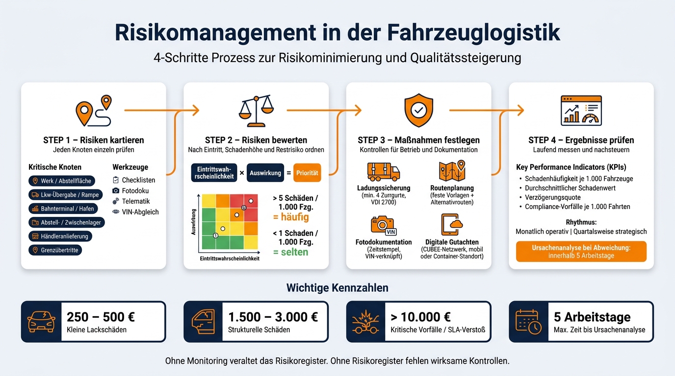 Risikomanagement in der Fahrzeuglogistik: 4-Schritte-Prozess