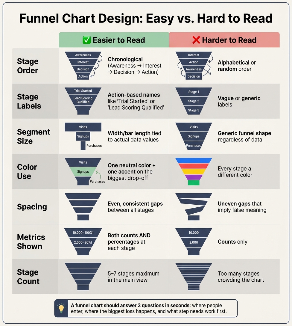 Funnel Chart Design: Easy vs. Hard to Read – 7 Best Practices