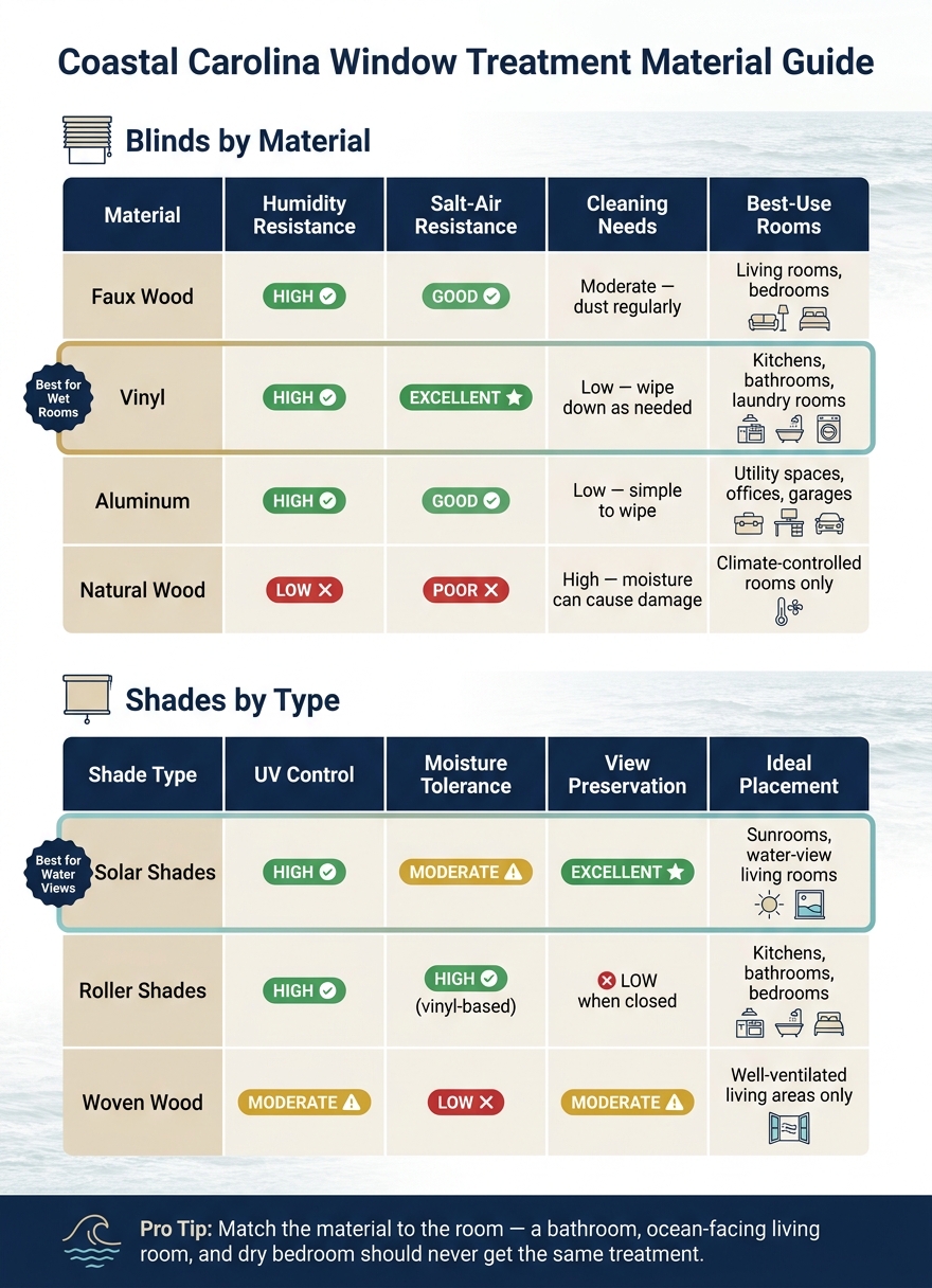 Coastal Carolina Window Treatments: Material Comparison Guide