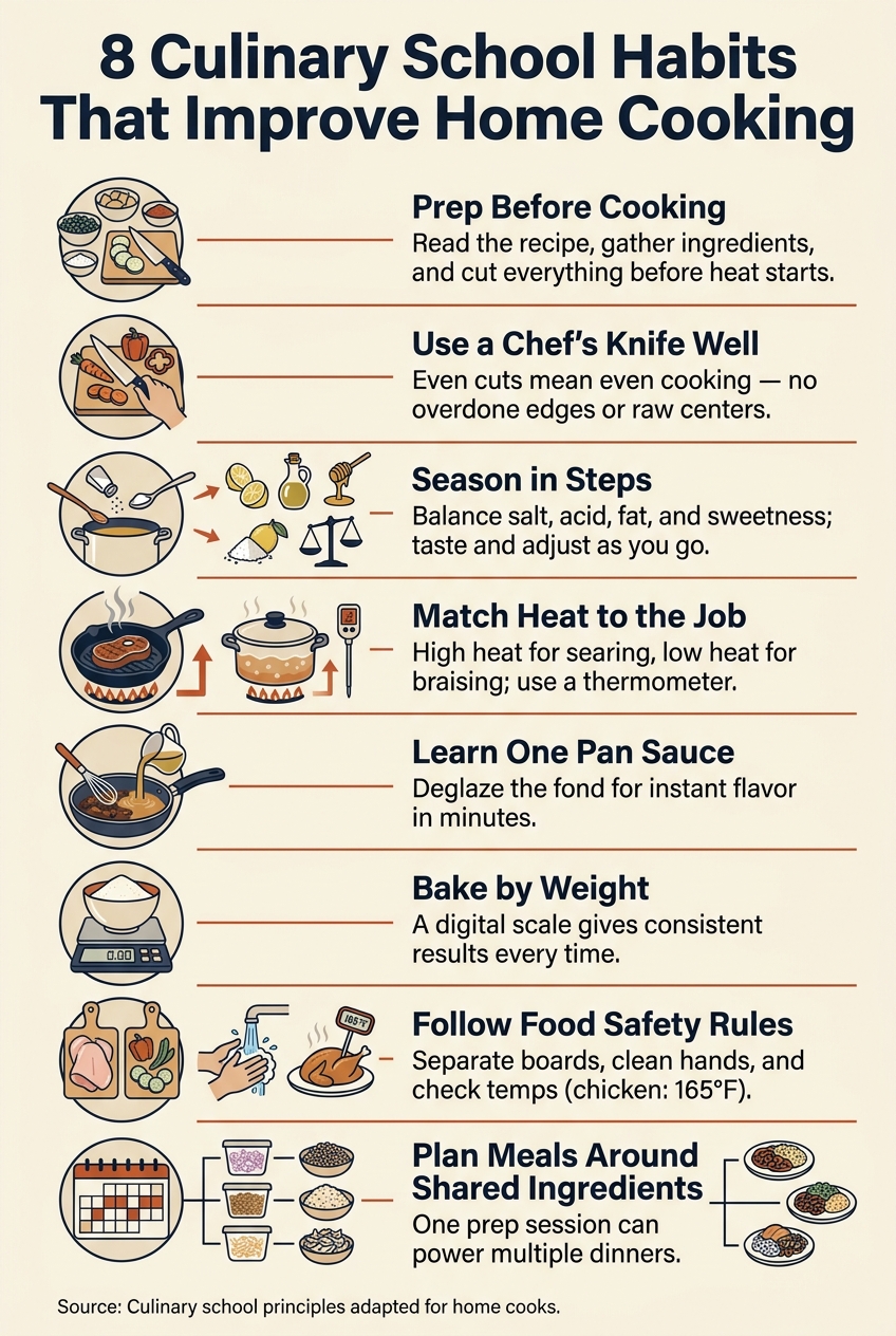 8 Culinary School Habits That Improve Home Cooking