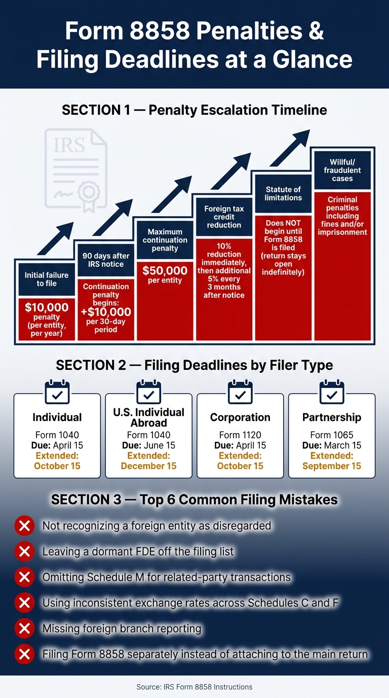 Form 8858 Penalties & Filing Deadlines at a Glance
