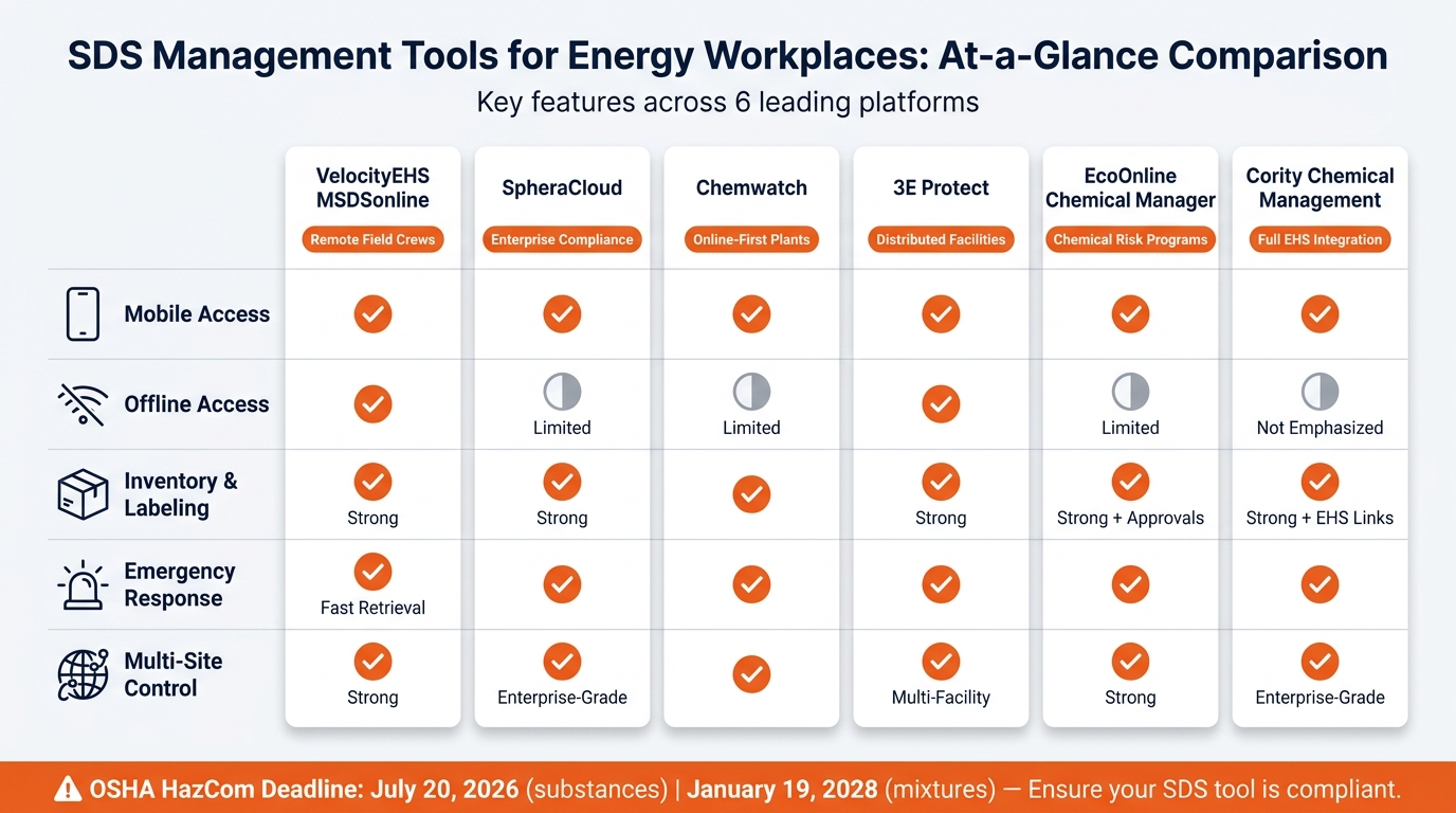 SDS Management Tools for Energy Sites: Feature Comparison Chart