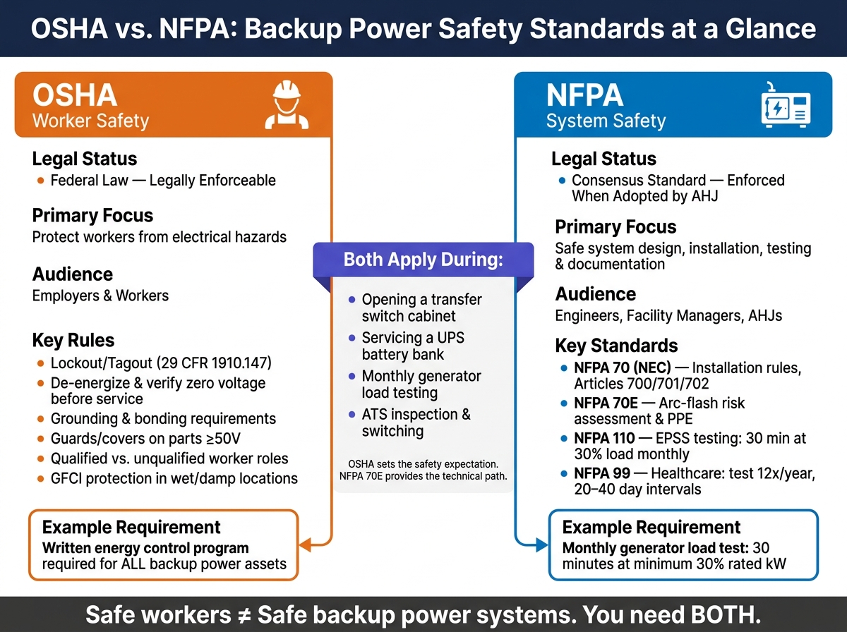 OSHA vs. NFPA: Backup Power Safety Standards at a Glance