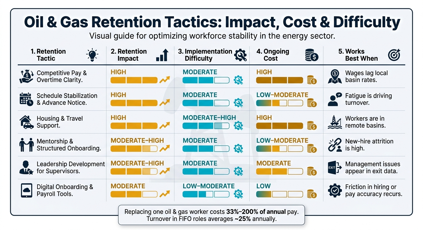 Oil & Gas Retention Tactics: Impact, Cost & Difficulty at a Glance