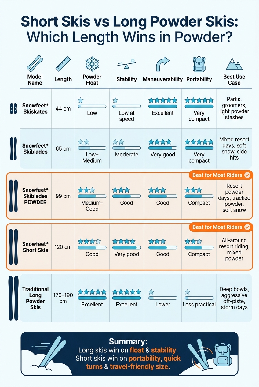 Short Skis vs Long Powder Skis: Which Length Wins in Powder?