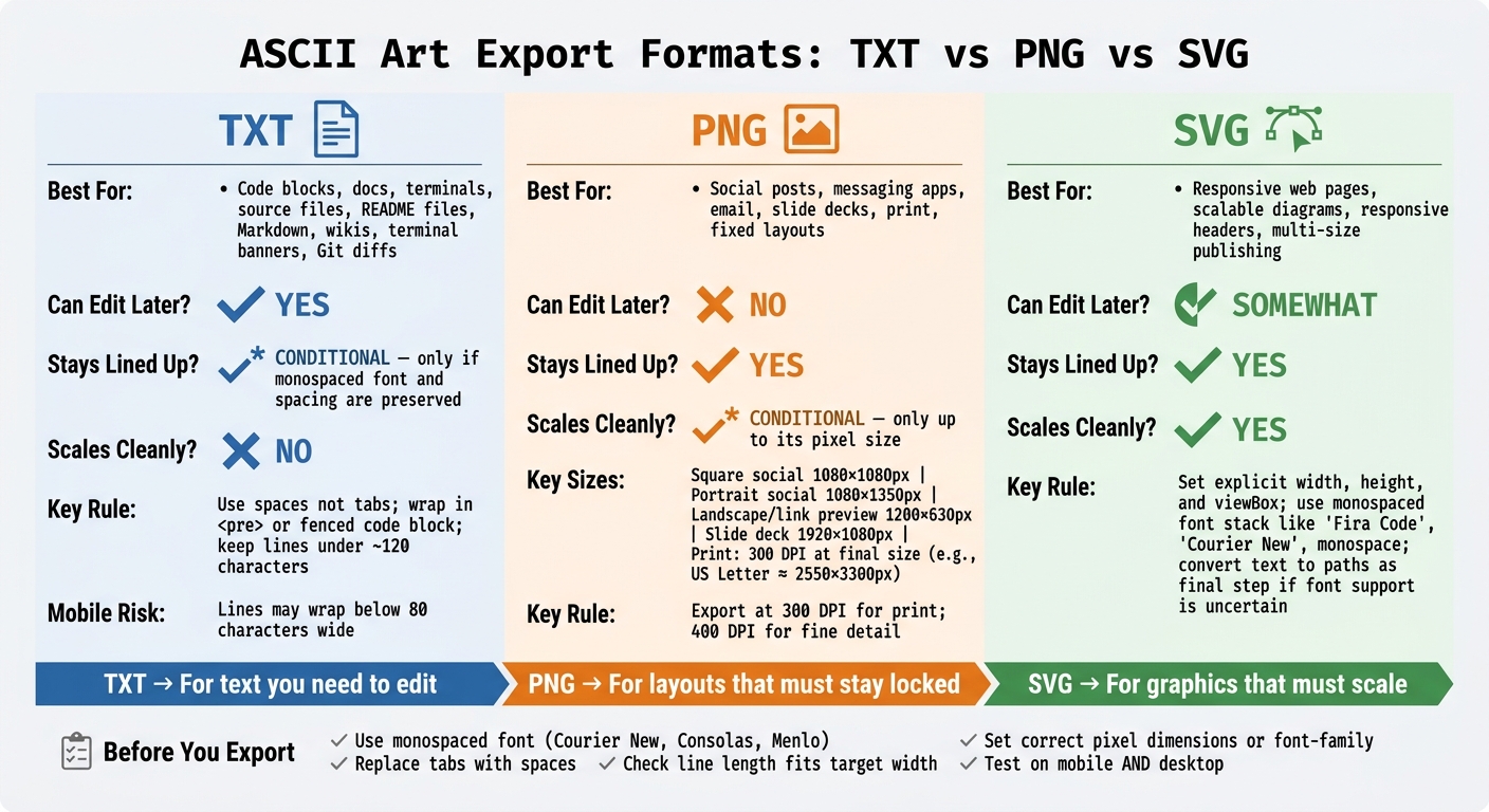 ASCII Art Export Formats: TXT vs PNG vs SVG Compared