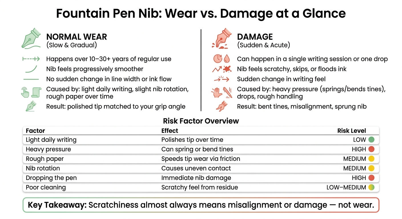 Fountain Pen Nib Wear vs. Damage: Key Factors & Risk Levels